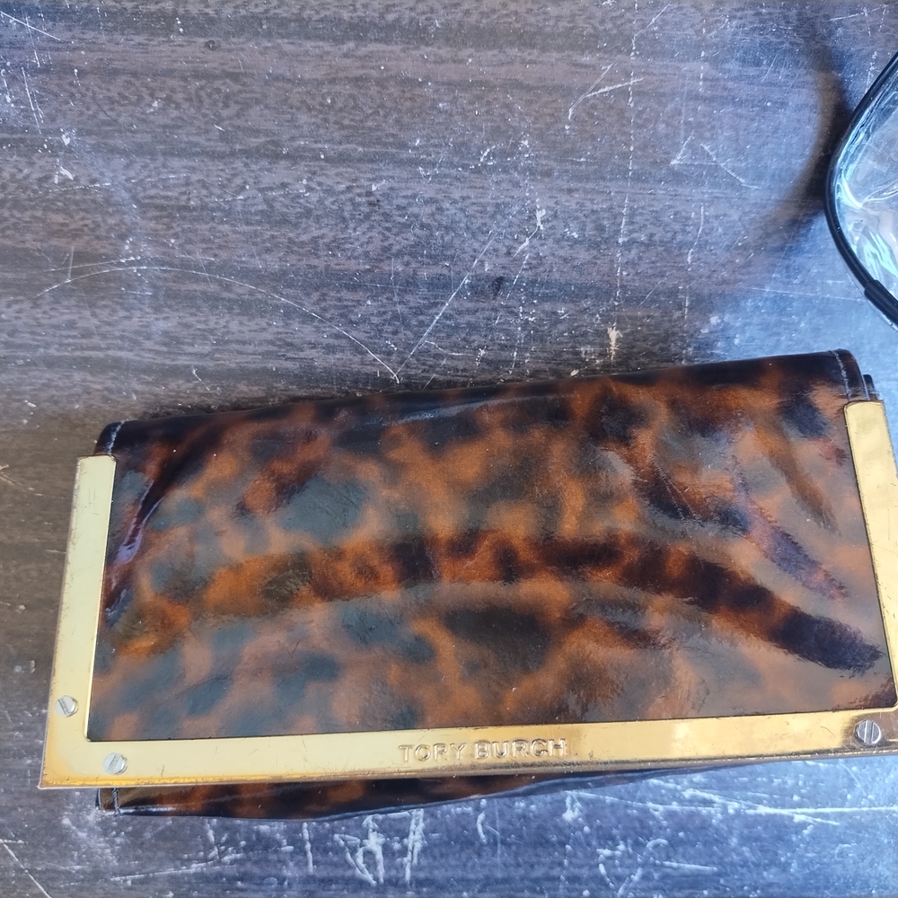 Tory Burch Brown Tortoiseshell Sunglasses case with Gold Accents